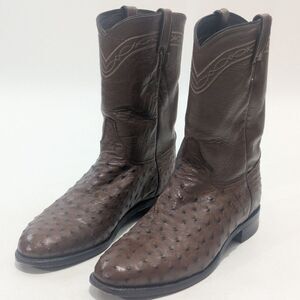 Justin Men’s Ostrich Leather Western Cowboy Boots Brown USA Made Size 9.5 D